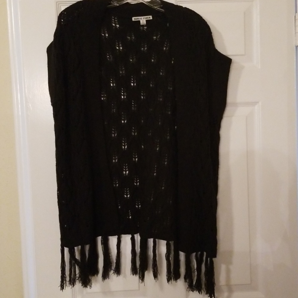Black fringe cardigan/vest